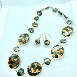 Handcrafted Tigers Eye and Metal beaded necklace and matching earring from Kenya